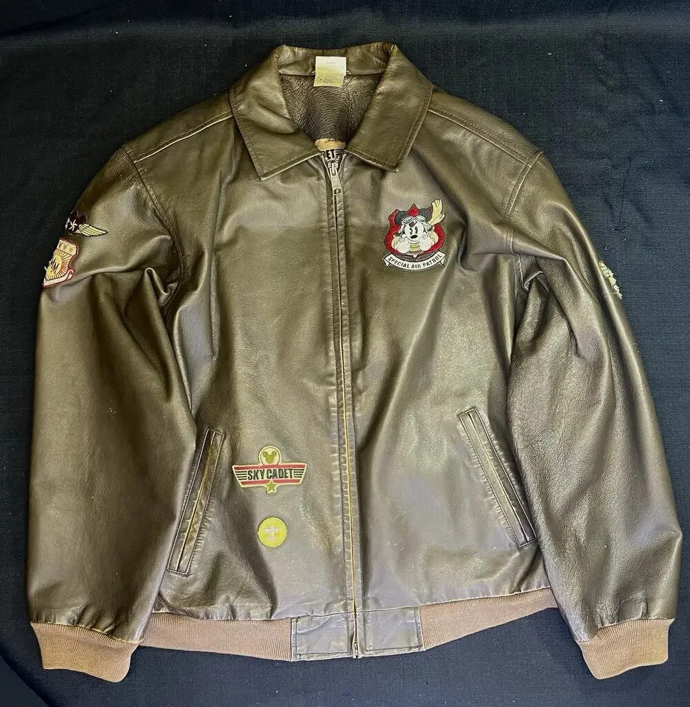 Disney Store Special Air Patrol MICKEY MOUSE Pilot Leather Bomber Jacket Medium